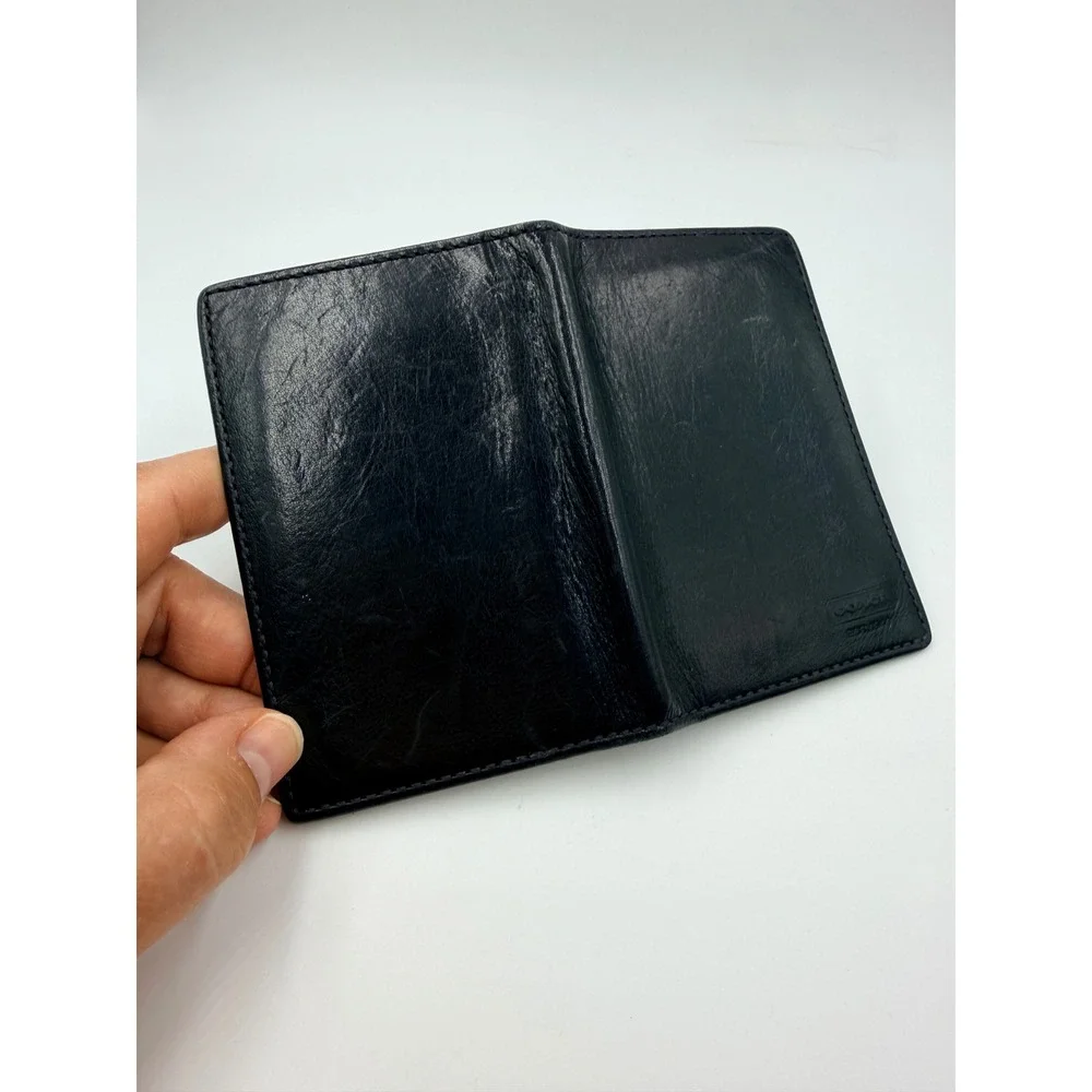 Coach Mens Black Leather Bifold Card Case Money Wallet Minimalist Slim Logo